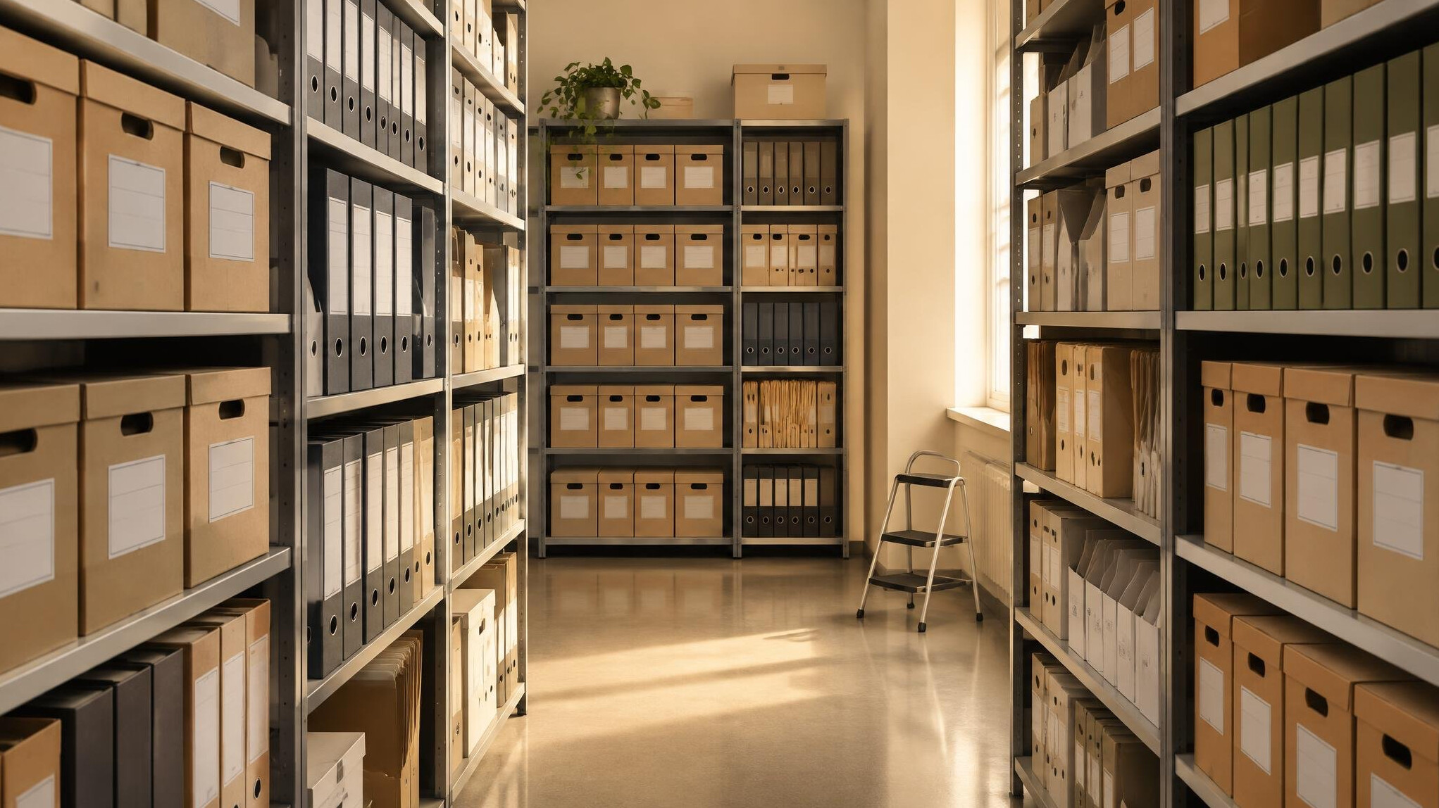 Shelves of books and archive material