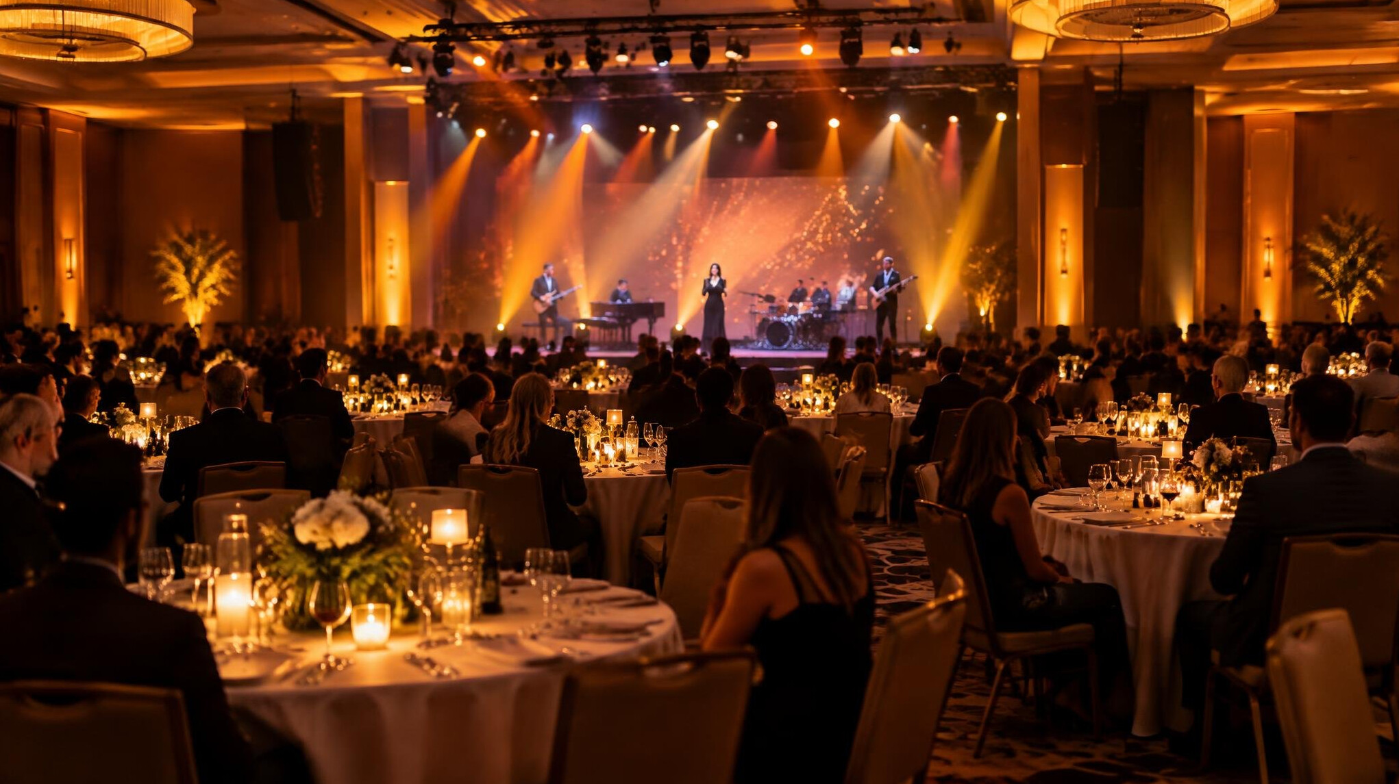Event hall with guests and stage